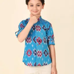 Fabindia Kids Blue Printed Full Sleeves Shirt-image-29