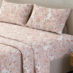 Layers Serenity Maroon & Grey Cotton 200 TC Kalampur Double Bedsheet with 2 Pillow Covers image 2