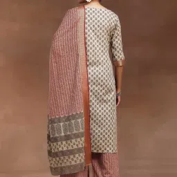 Libas Beige & Marron Floral Print Kurta With Palazzo & Dupatta image 2