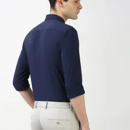 Peter England Navy Blended Slim Fit Shirt image 2