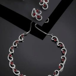 Zeneme Rhodium Plated CZ AD Studded Jewellery Set-picture-6