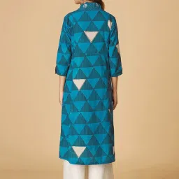 Fabindia Blue Cotton Printed A Line Kurta image 2