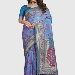 SHUBHKALA Blue Silk Woven Saree With Unstitched Blouse-picture-10