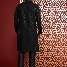 ManQ Black Pure Cotton Regular Fit Embroidered Kurta Kurtis image 2