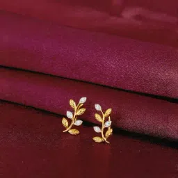 GIVA 14k Yellow Gold Glittering Leaves Diamond Earrings-image-46