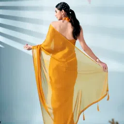 Tikhi Imli Mustard Solid Saree with Unstitched Blouse image 2