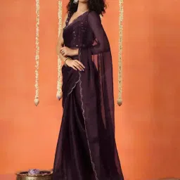 Tikhi Imli Purple Solid Saree with Unstitched Blouse image 3
