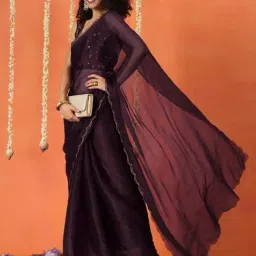 Tikhi Imli Purple Solid Saree with Unstitched Blouse image 5