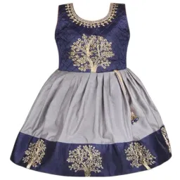 Wish Karo Girls Grey Embroidered Party Dress-image-96