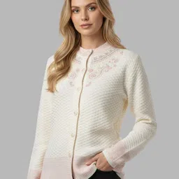 Gouri Women Embroidered Woollen Round Neck Long Sleeves Cardigan With Button Closure-picture-26