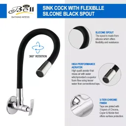 Gold Bell Soft Single Flow Brass Black Spout Flexible Sink Cock, Sinkcock-Soft-Black image 3