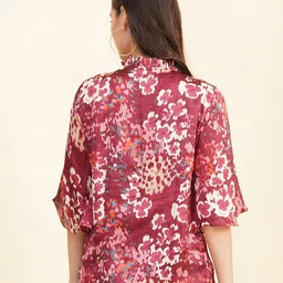 Fbella Floral Print Tie-Up Neck Flared Sleeve Top image 4