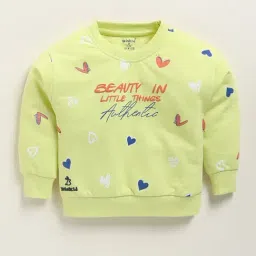 BISKID GIRLS Green Cotton Printed Sweatshirt-image-1