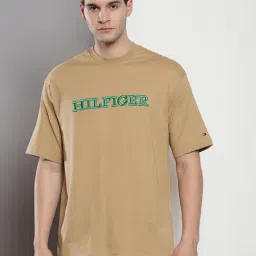 Tommy Hilfiger Beige Cotton Slim Fit Embroidered T-Shirt-image-50