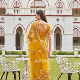 Tikhi Imli Yellow Embroidered Saree with Unstitched Blouse image 2