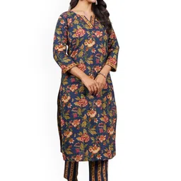 Navyas Fashion Floral Printed Notch Neck Pure Cotton Straight Kurta With Trousers-image-21