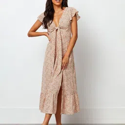 Roadster The Lifestyle Co. Floral Printed Georgette Cap Sleeves A-Line Maxi Dress image 1