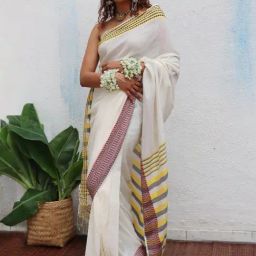 Chidiyaa White Uma Gauri Handwoven Linen Cotton Jamdani Saree-picture-35