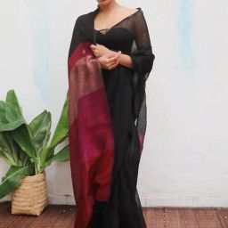 Chidiyaa Black Kaali Maheshwari Handwoven Linen Saree-picture-5