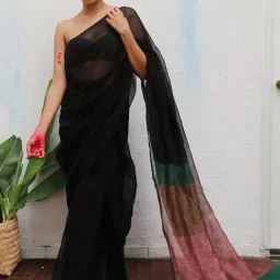 Chidiyaa Black Kaali Kalavati Handwoven Linen Saree-picture-31