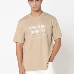 R&B Beige Cotton Relaxed Fit Printed T-Shirt-picture-21