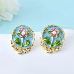 Voylla Gold Blossom Floral Artistry Golden Stud Earrings-picture-35