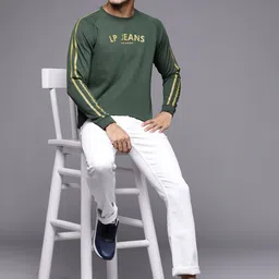 Louis Philippe Jeans Men Green Knitted Printed Sweatshirt image 5