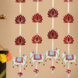 TIED RIBBONS White & Red Set of 4 Lotus Wall Hangings-picture-9