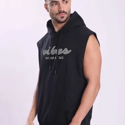 Bene Kleed Men Pure Cotton Graphic Printed Sleeveless Hoodie with kangaroo pocket image 4