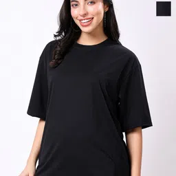 TQH Women Pack of 2 Solid Round Neck Cotton Oversized T-shirts-image-77