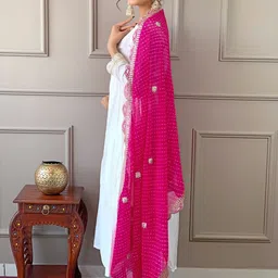 SDK FASHION Women Leheriya Embroidered Empire Gotta Patti Chanderi Silk Kurta with Trousers & With Dupatta image 4