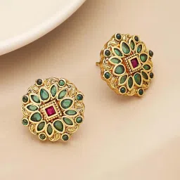 Fabindia Women Green Metal Stud Earrings-image-7