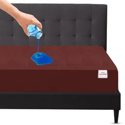 Mattress Protector Waterproof Mattress Cover Queen Size Skirting Upto 10 Inch - Brown-image-40