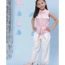Biba White Cotton Palazzo Pants with Belt & Broderie Detailing-image-22