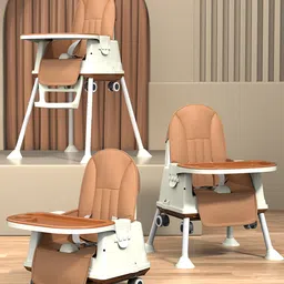 StarAndDaisy Comfort 4 in 1 Premium Multifunctional High Chair with Booster Normal & Detachable Tray Adjustable Height One Hand Adjustable Ultra Soft Cushion - Brown-image-77