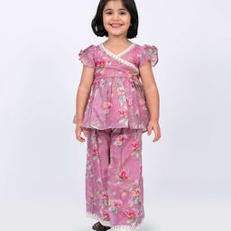 Twisha Half Sleeves Floral Printed & Lace Embellished Top With Coordinating Palazzo Set - Pink-picture-8