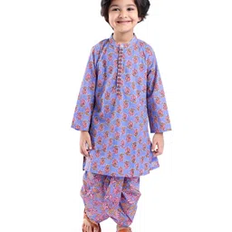 Babyhug Cambric Woven Full Sleeves Floral Printed Kurta Pyjama Set - Blue-image-52