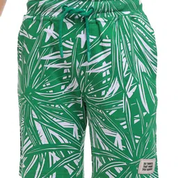 Pine Kids Looper Knit Above Knee Length Shorts With Leaf Print - Green-picture-38