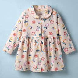 CUCUMBER Sinker Knit Full Sleeves Front Open Frock With Floral Print - Light Pink-picture-28