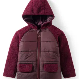 Pine Kids Woven Full Raglan Sleeves Solid Color Hooded Padded Jacket - Maroon-picture-34
