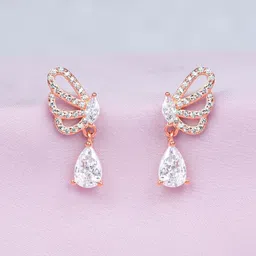 Zavya 925 Pure Sterling Silver Rose Gold-Plated Cubic Zirconia Drop Earrings-picture-57