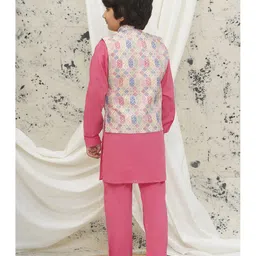 AJ Dezines Cotton Full Sleeves Solid Kurta & Pyjama With Floral Printed Jacket Set - Pink image 3