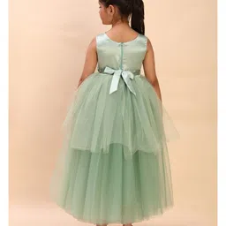 Toy Balloon Kids Net Woven Sleeveless Floral Applique Detailed & Sequins Embellished Layered Gown - Green image 3