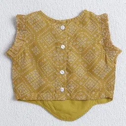 The Magic Wand Woven Sleeveless Bandhani Printed Gota Lace Embellished Top & Palazzo Set - Yellow image 3