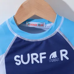 Kookie Kids Full Sleeves Two Piece Swimsuit Text Print - Blue image 3