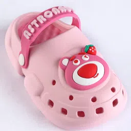 Oh! Pair Back Strap Closure Clogs With Bear Applique - Pink image 3