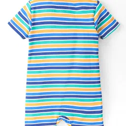 Babyhug Disney Interlock Knit Half Sleeves Rompers With Mickey Mouse Print Pack of 2 - Blue image 3