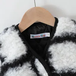 Kookie Kids Full Sleeves Winter Jacket With Checks Design & Pearl Detailing - Black image 3