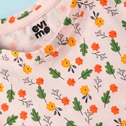 Evimo Single Jersey Half Sleeves Tops with Floral Print - Pink image 3