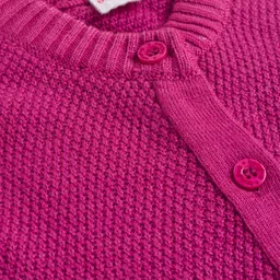 Babyhug Knit Full Sleeves Solid Color Front Open Sweater - Pink image 3